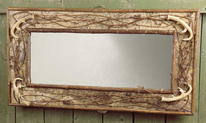 Large Birch, Woven Twig & Antler Mirror