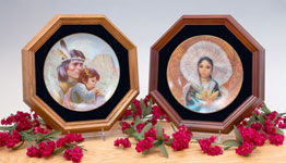 Octagon Glass Front Walnut Wood Wall Mountable Plate Frames