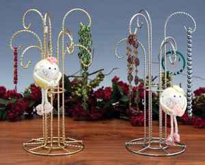 Six or Nine Hooks Twisted Wire Ornament & Jewelry Display Holder Stand - 6 Arm Gold Toned or Silver Ornament Stand