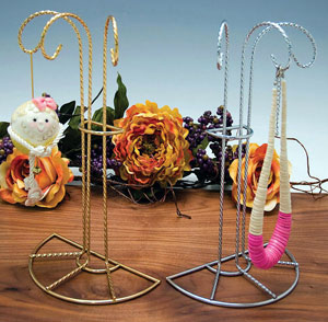 Gold Tone or Silver Twisted Wire Three Arm Ornament Display or Jewelry Holder Stand - 3 Arm Gold Toned or Silver Ornament Stand