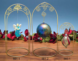 Gold Finish Arched Scroll or Angel Ornament Display Stand - Scroll or Angel Arched Gold Toned Ornament Stand
