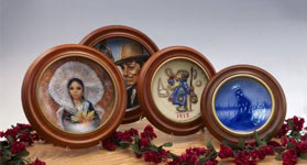 Round Walnut HardWood Wall Mountable Plate Frames with or without Gold Strip